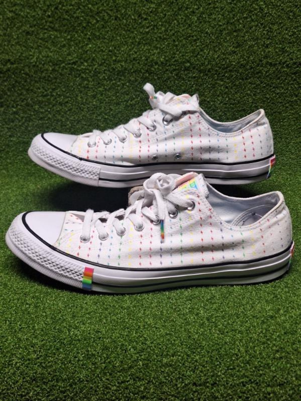 Converse Chuck Taylor Low Top Sneakers - White with Rainbow Stitching UNISEX